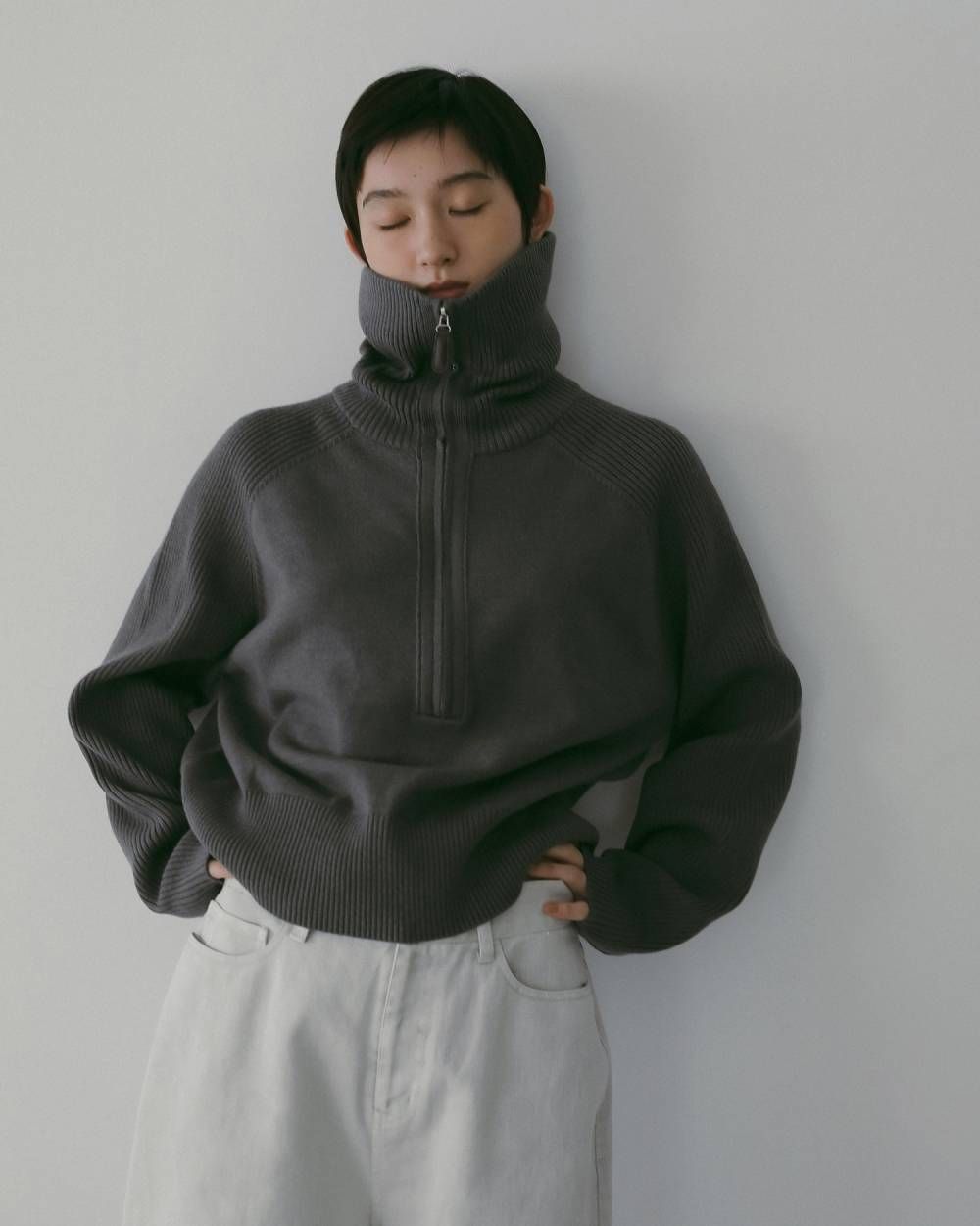 Zip Rib Knit / ジップリブニット (Gray) / 26SS