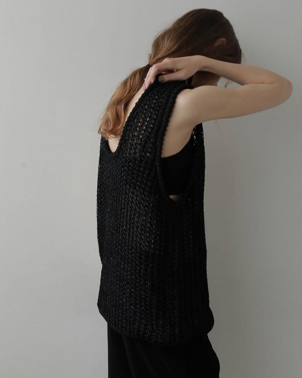 ペーパーヤーン ニットベスト (ブラック) Paperyarn Knit Vest (Black) / 27SS