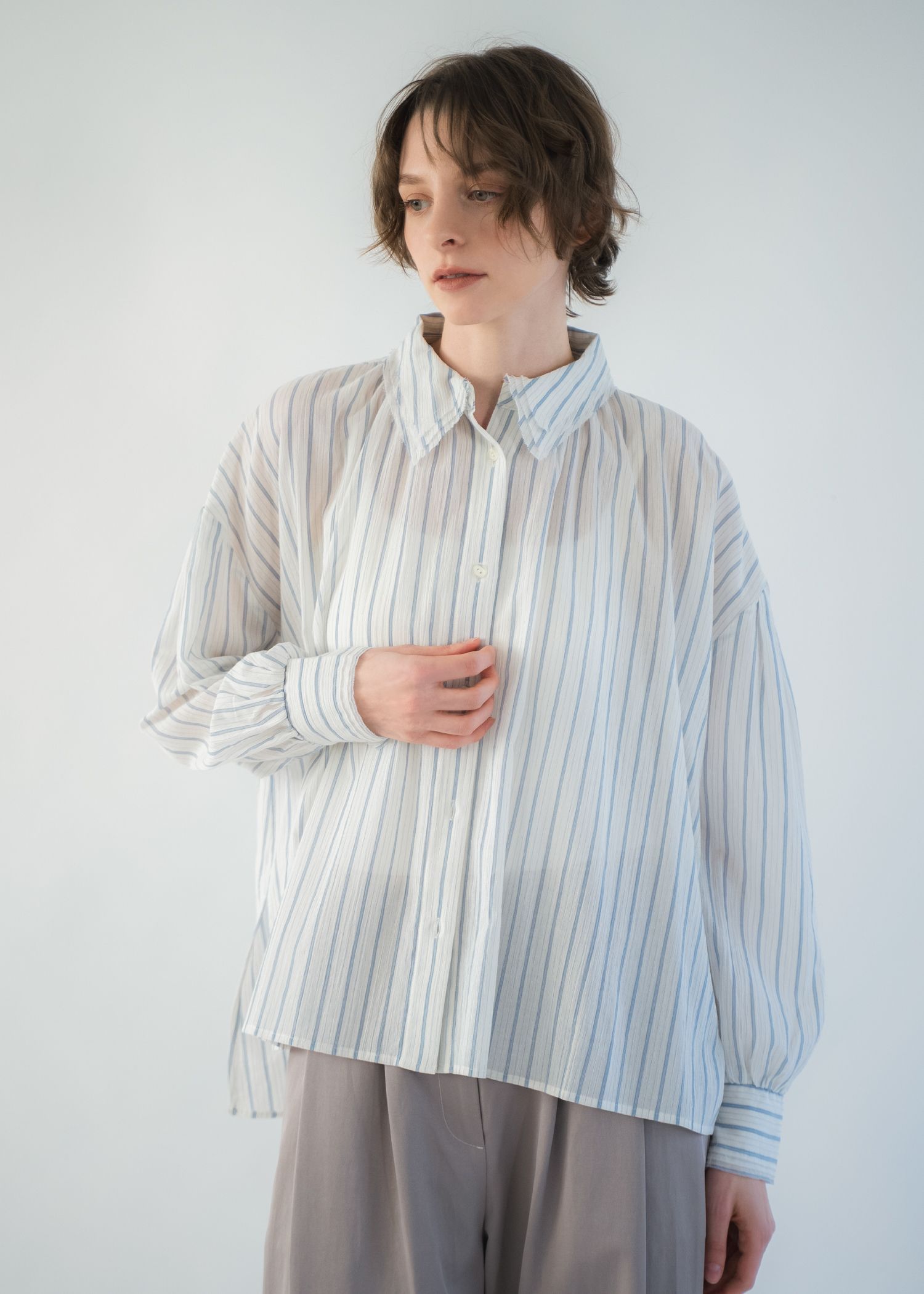 collar & cuffs triple layered over SH (Stripe) / トリプルレイヤード オーバーシャツ (ストライプ) / 26SS