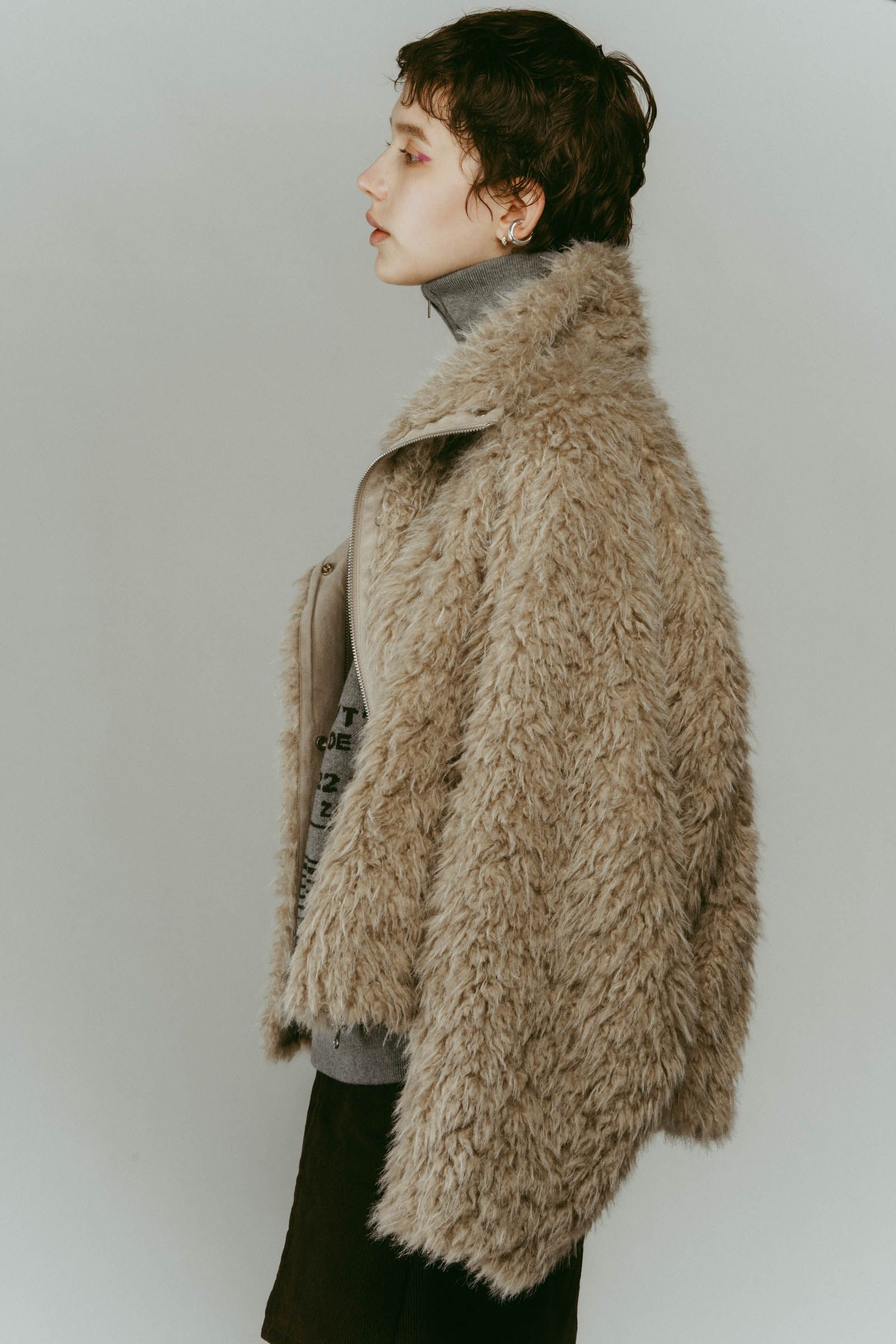 shaggy stand collar coat / シャギースタンドカラーコートブルゾン (アイボリー) / 25AW