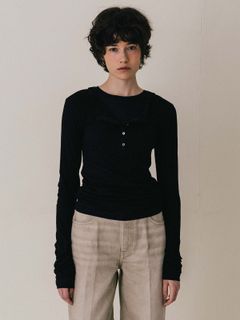 【25AW】LAYERED L/S HENLY TEE / レイヤード ロングスリーブ ヘンリーTシャツ (ブラック)