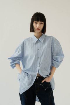 label over shirt(unisex) / ラベル オーバーシャツ (ブルー) / 25SS  Knuth Marf