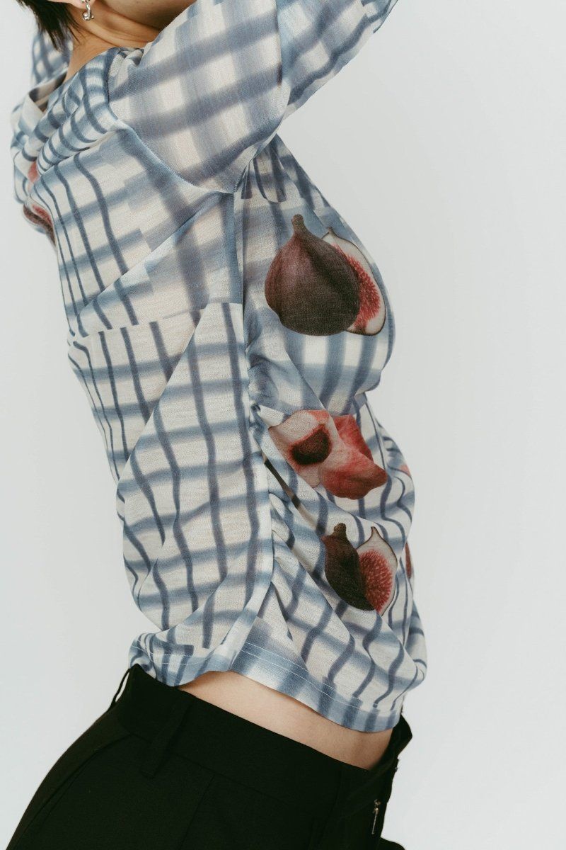 fruit-check print knit (Blue) / フルーツチェックトップス (ブルー) / 26SS