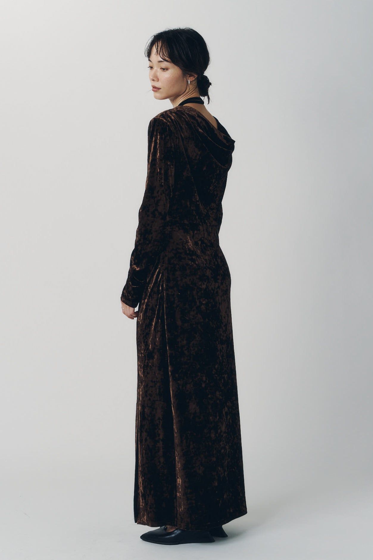2ウェイ ベロアドレープドレス (ブラウン) 2way draped velour dress (Brown) / 26AW