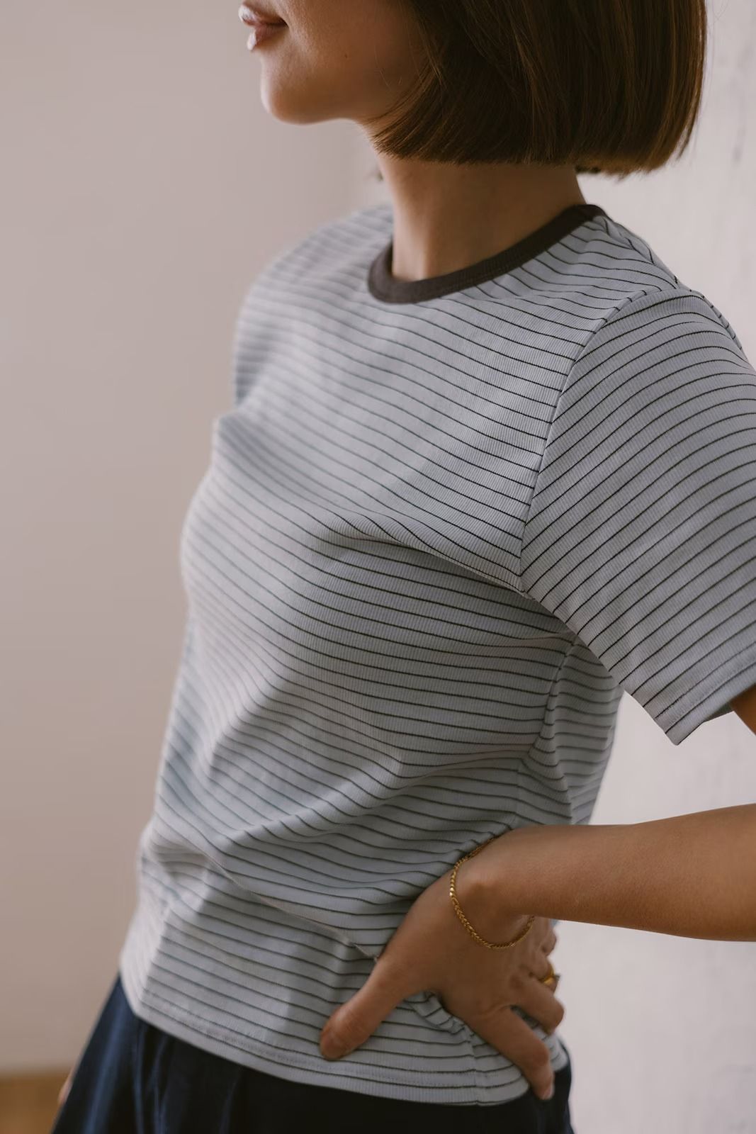 コンフォートスリムボーダーTシャツ (ライトブルー) Slim Border T-shirt (Light blue) /  26SS