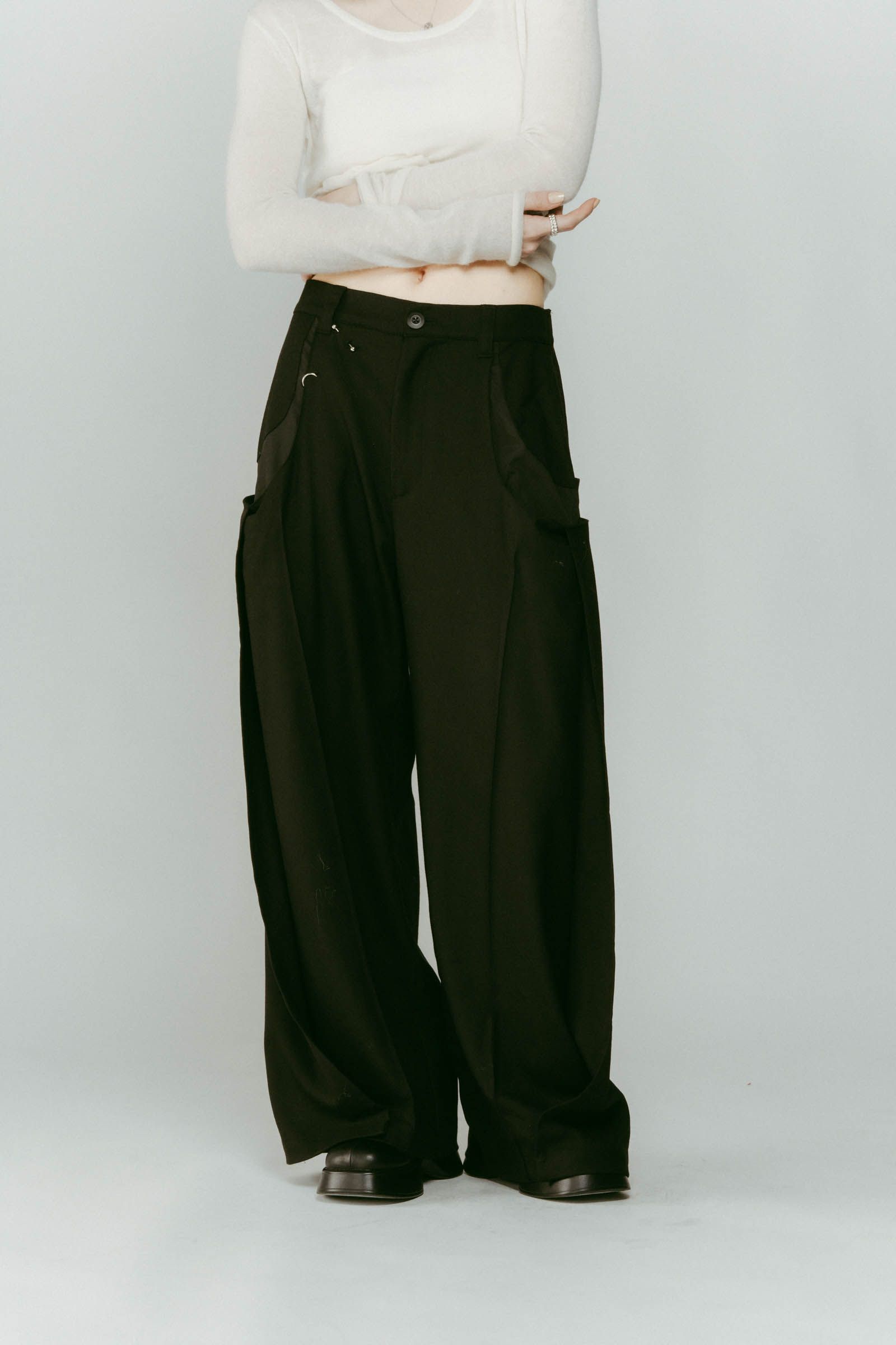 pierced drape pants(unisex) / ピアス ドレープ パンツ (ブラック) / 25AW