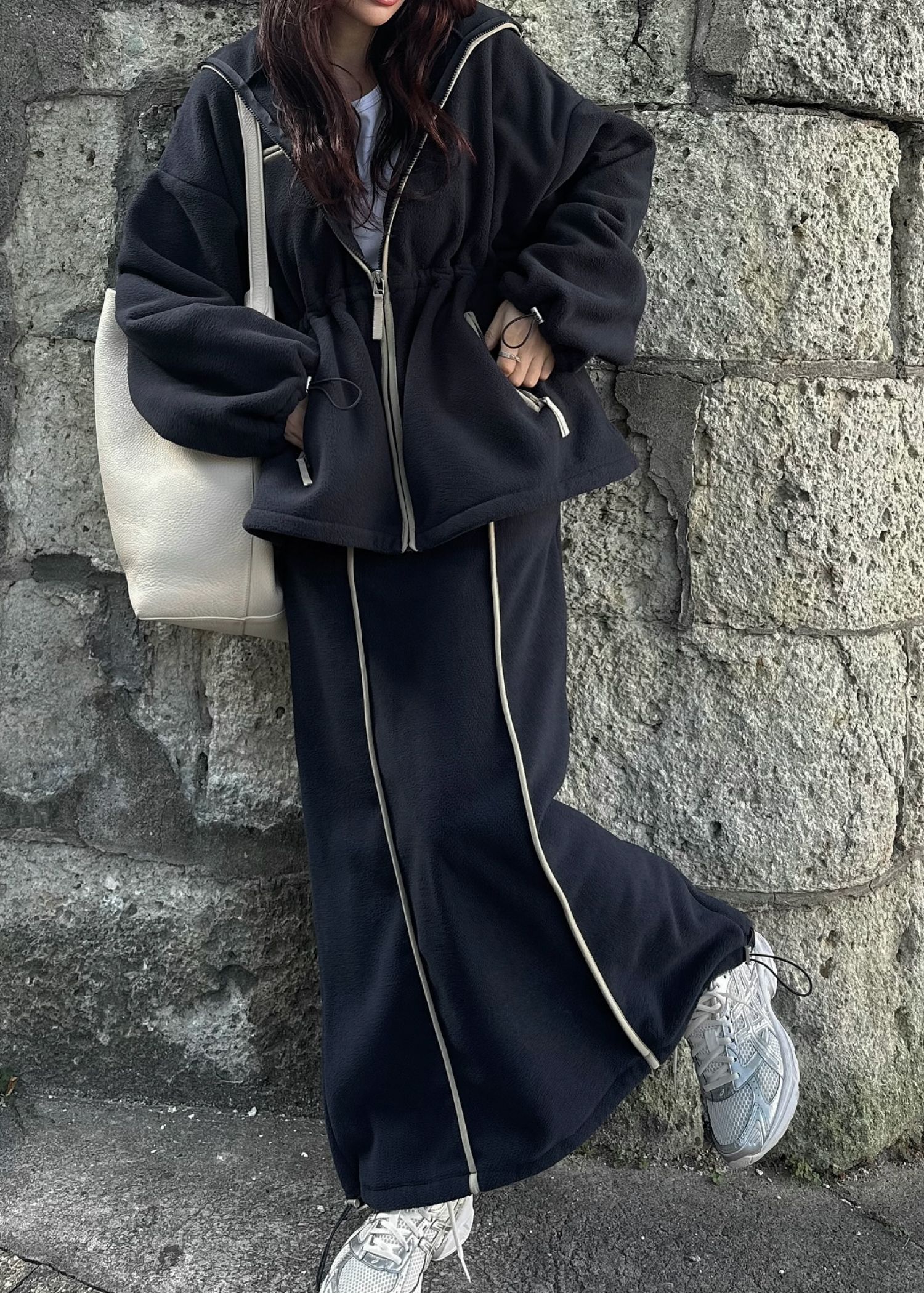 fleece drawstring bi color piping SK / バイカラー フリーススカート (ネイビー) / 25AW /