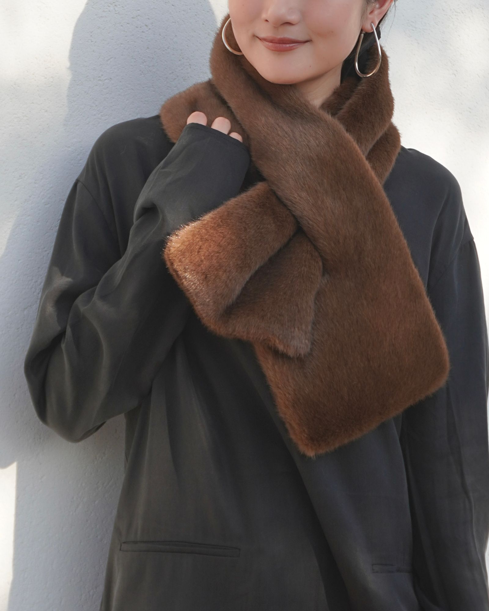 【25AW】Mink Like Fur Tippet (ブラウン) / ミンクライクファー ティペット / ストール / エコファー / フェイクファー