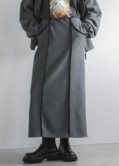 fleece drawstring bi color piping SK / バイカラー フリーススカート (チャコール) / 25AW /