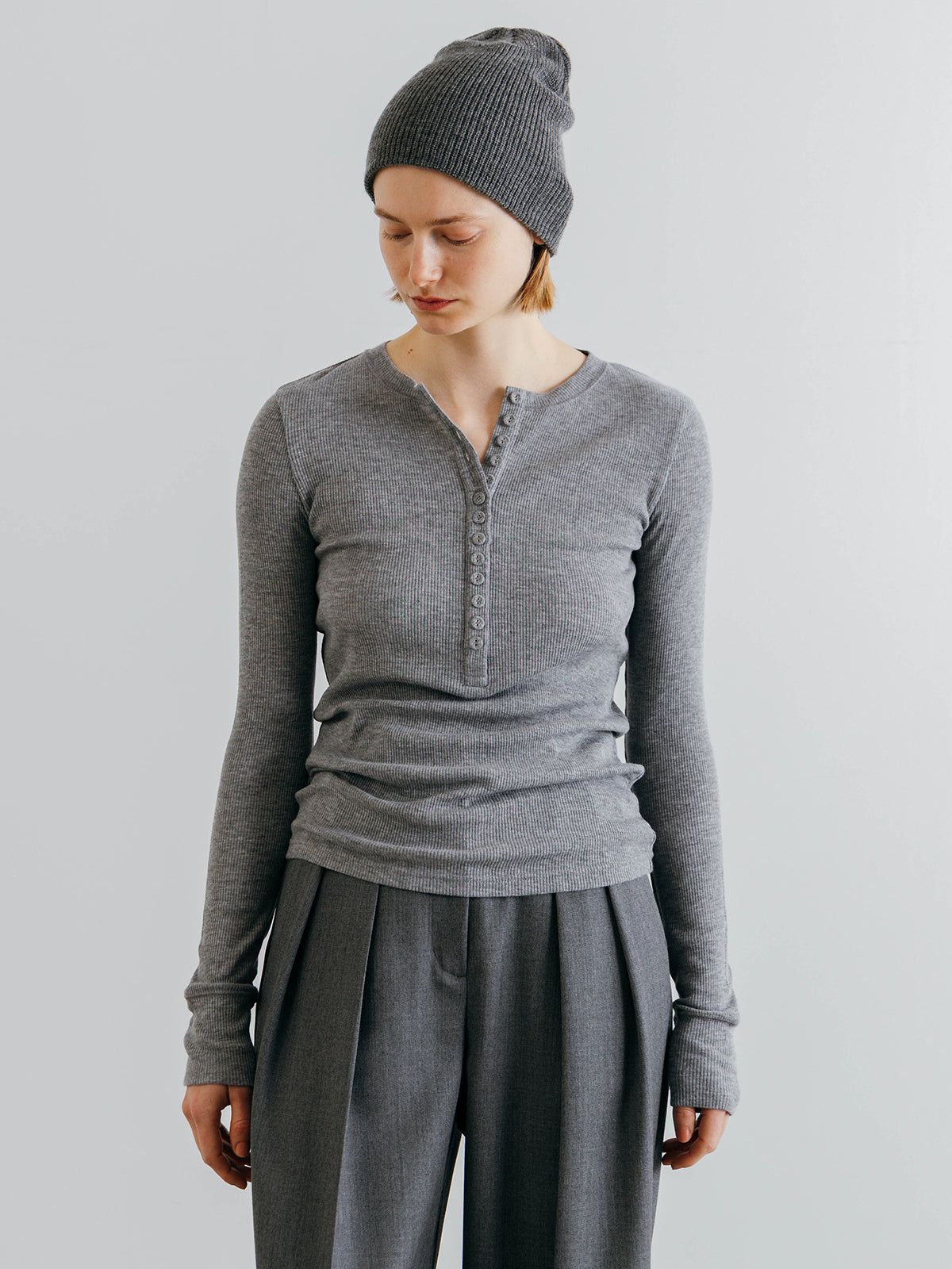 HENLY NECK LONG SLEEVE TEE (Gray) / ヘンリーネック ロンT (グレー) / 26SS