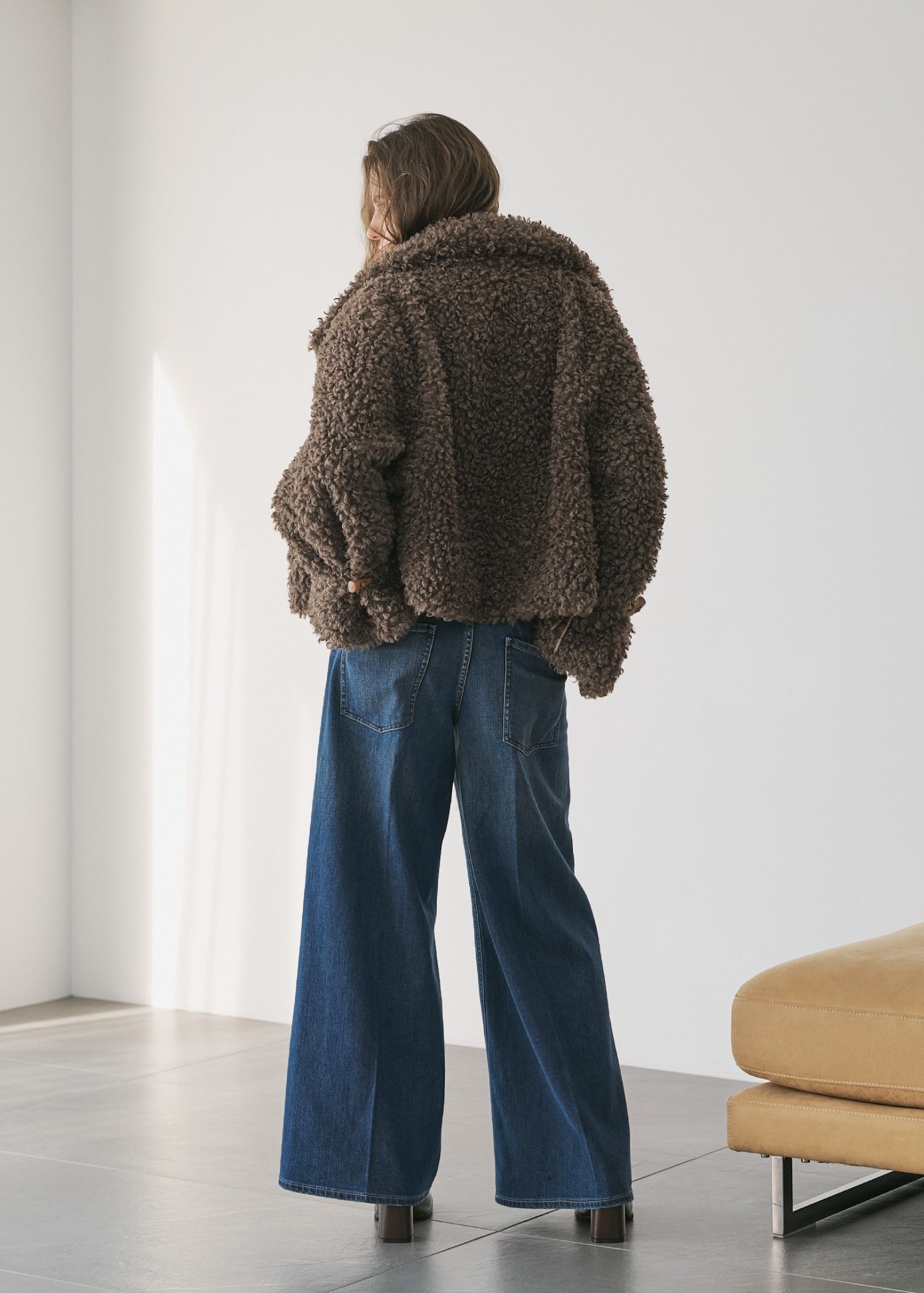 poodle fur cord toggle short JK / プードルファー トグルショートジャケットコート (ブラウン) / 25AW