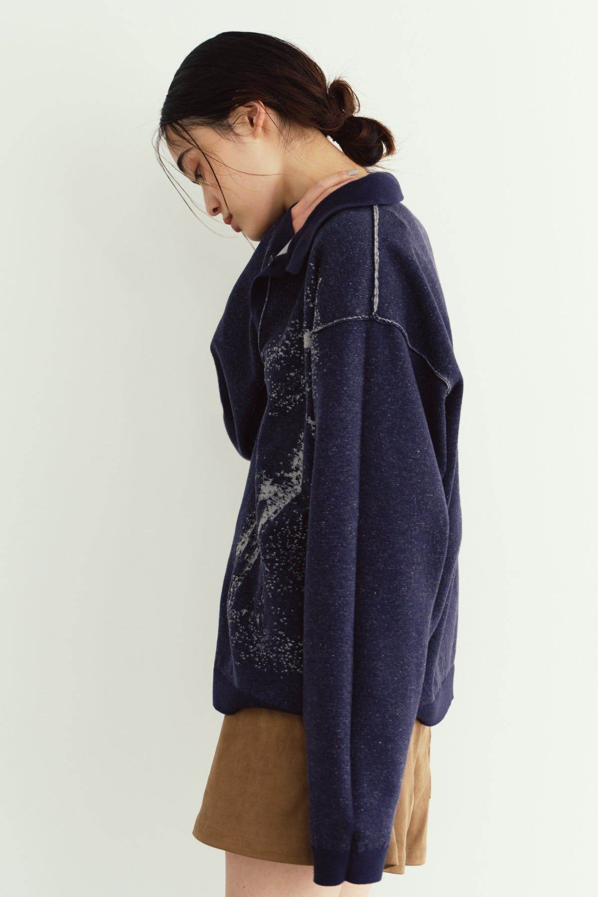 リバーシブル ジャガードポロニット (ネイビー) reversible jacquard polo knit(unisex) (Navy) / 26AW