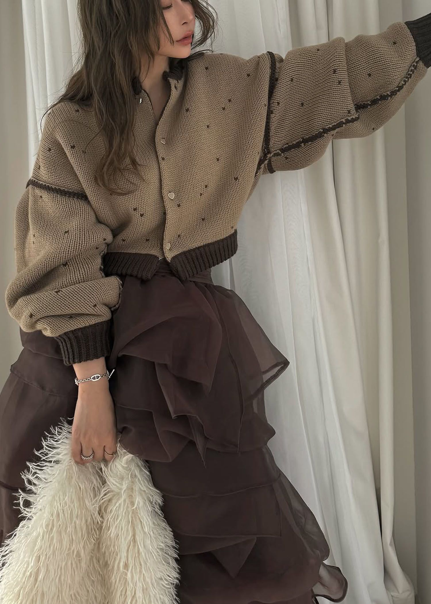 organdy random tiered pattern SK / オーガンジー ティアードスカート (ブラウン) / 25AW /