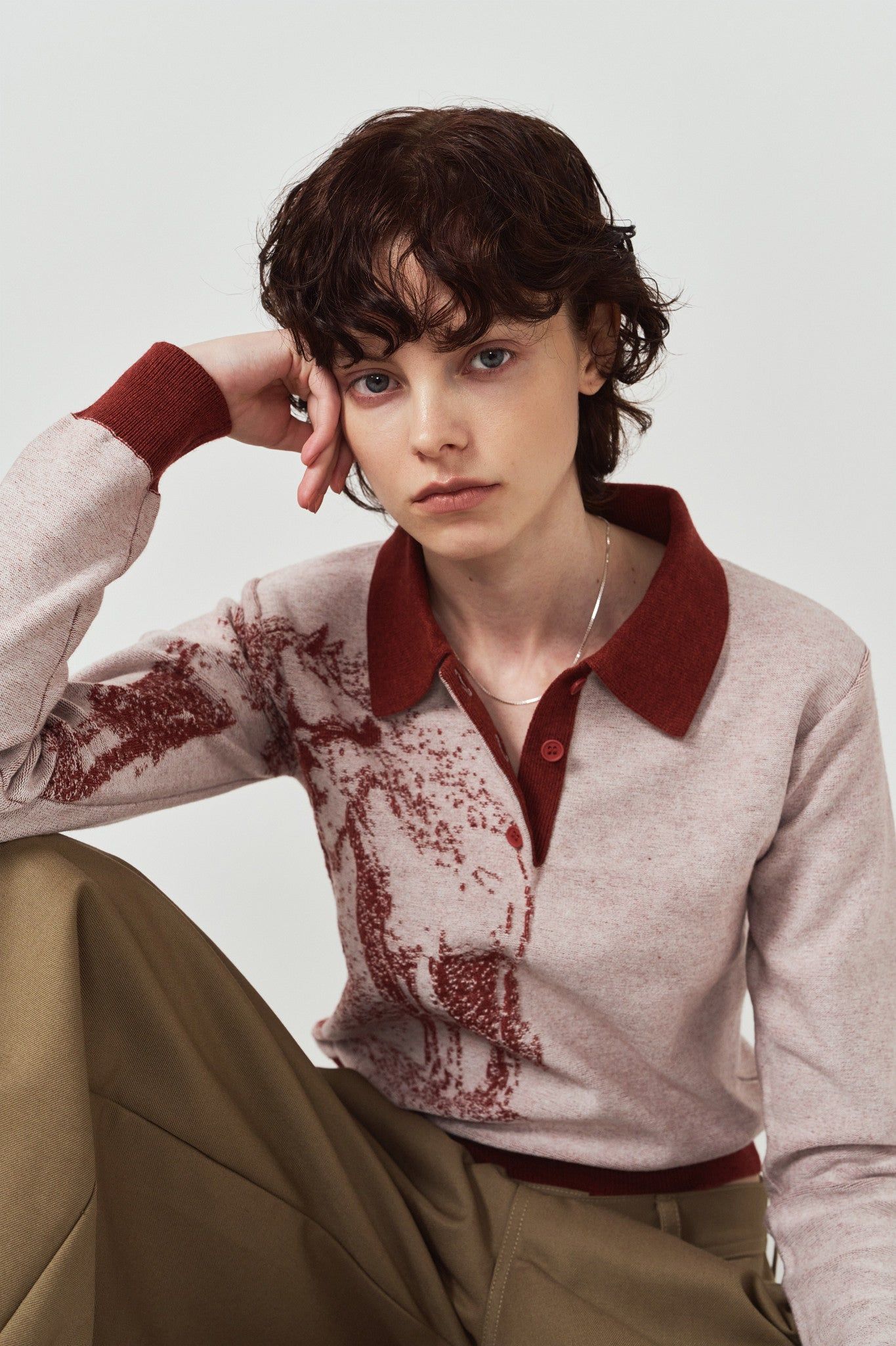 ジャガードポロニット (レッド) jacquard polo knit (Red) / 26AW
