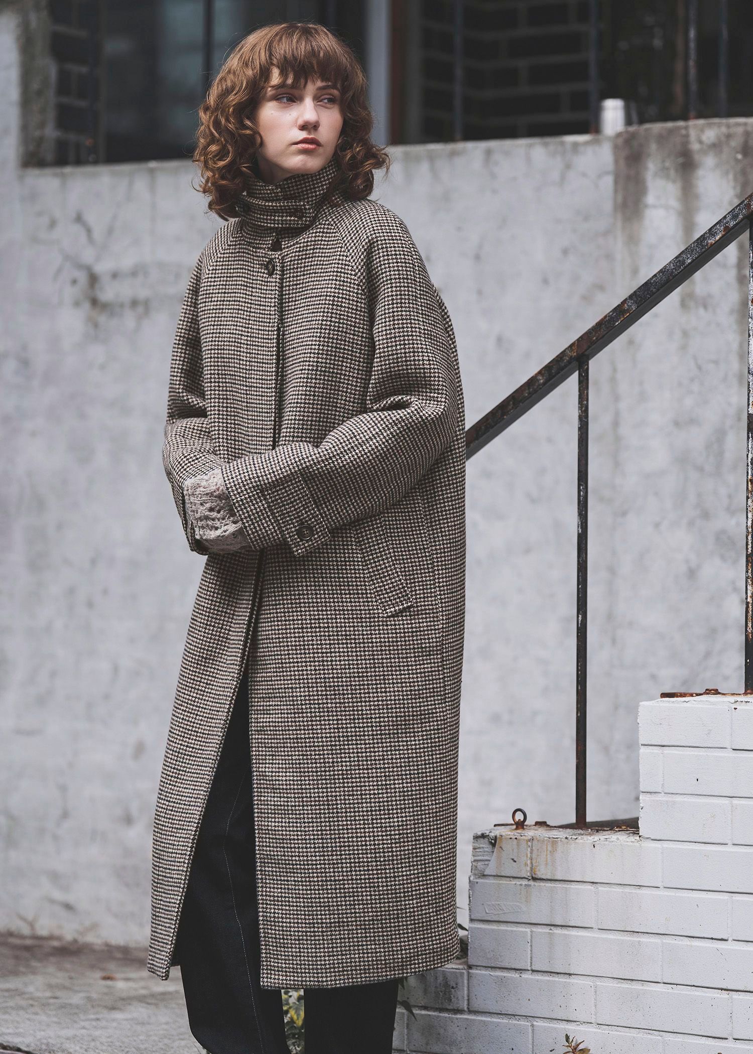 hound tooth soutien collar quilting coat / ハウンドトゥース ステンカラーコート (ミックス) / 25AW /