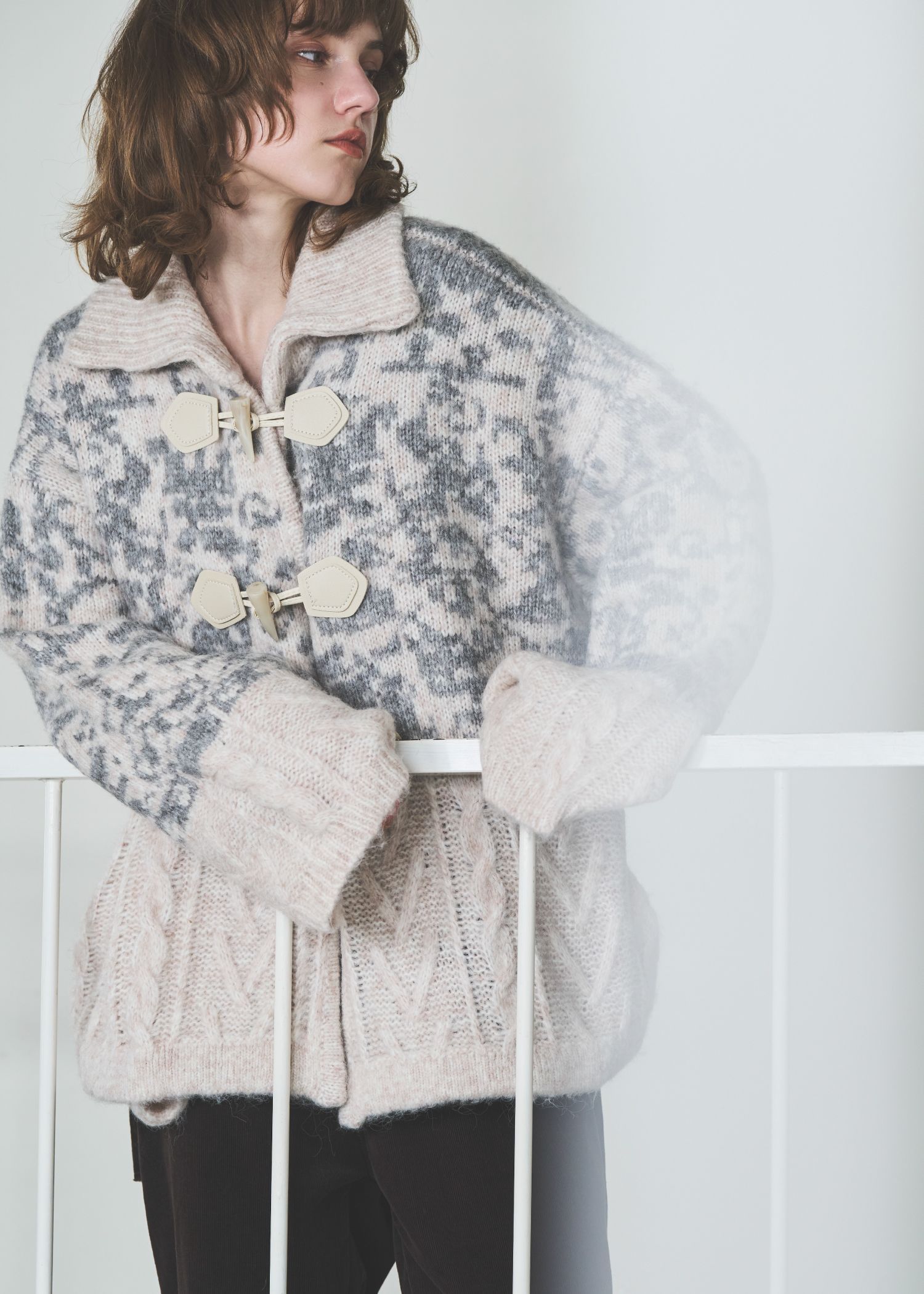 jacquard & cable placement toggle knit / ジャガード ケーブルトグルニット (ミックス) / 25AW /