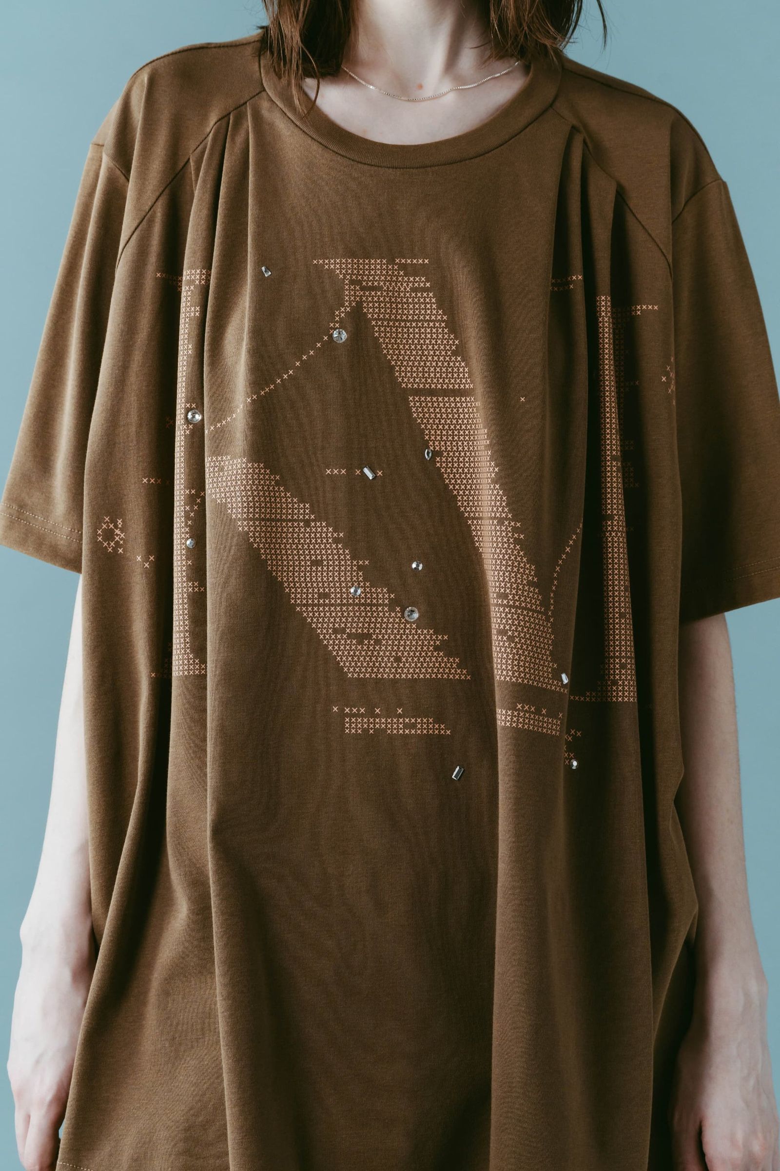 タック オーバーサイズTシャツ (ブラウン) tuck detail oversized tee(unisex) (Brown) /  26SS