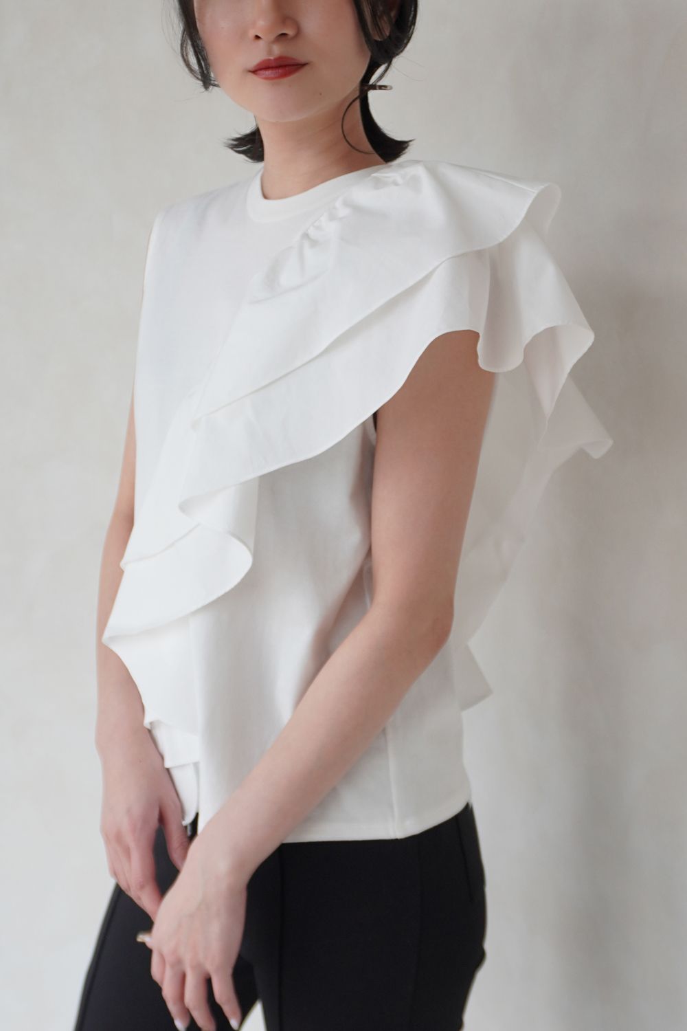 UNBALANCE RUFFLE TANK TOP / アンバランス ラッフル タンクトップ (ミルク)