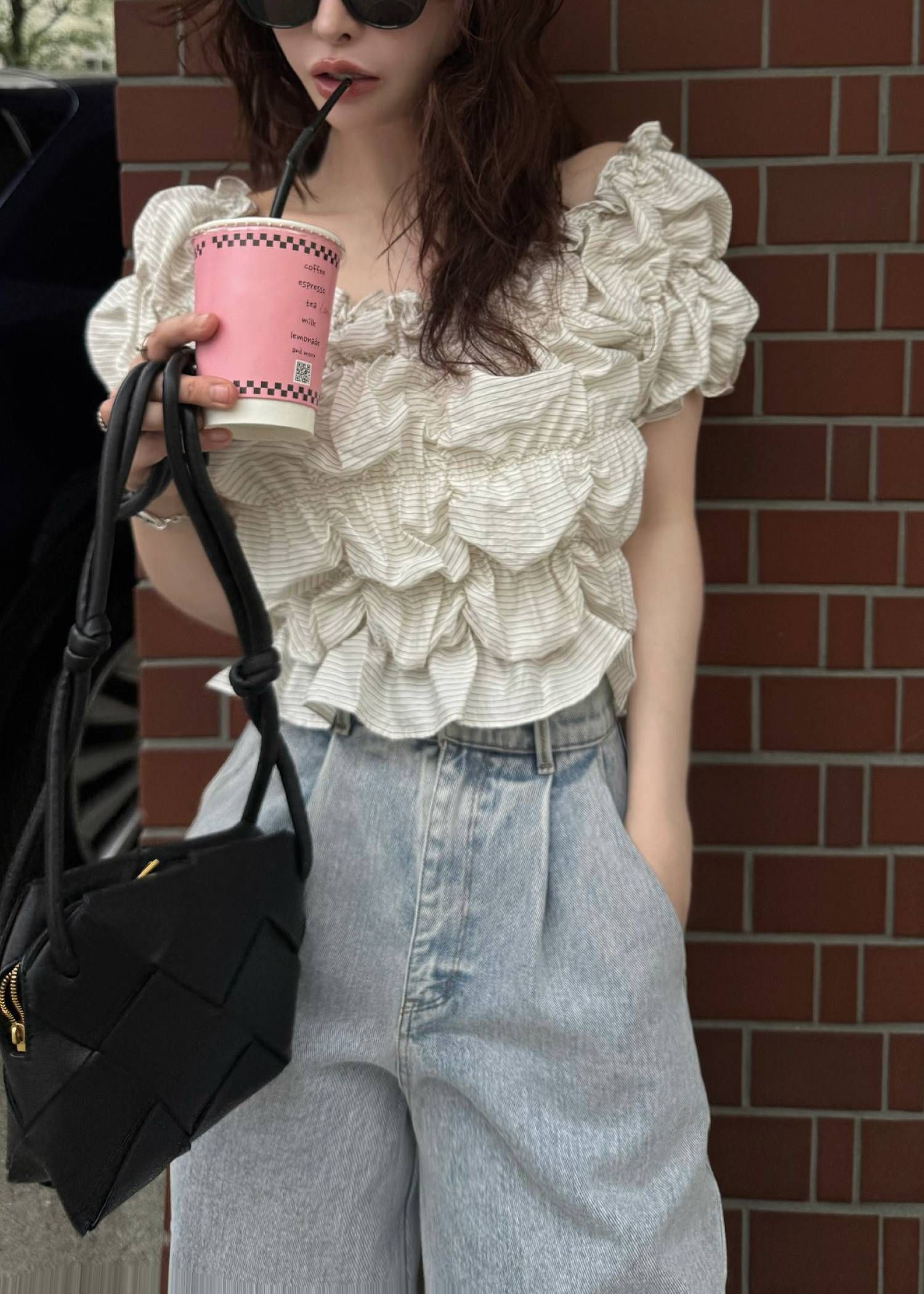 ホイップ ストライプトップス (アイボリー) whip shirring stripe 2way tops (Ivory) /  26SS