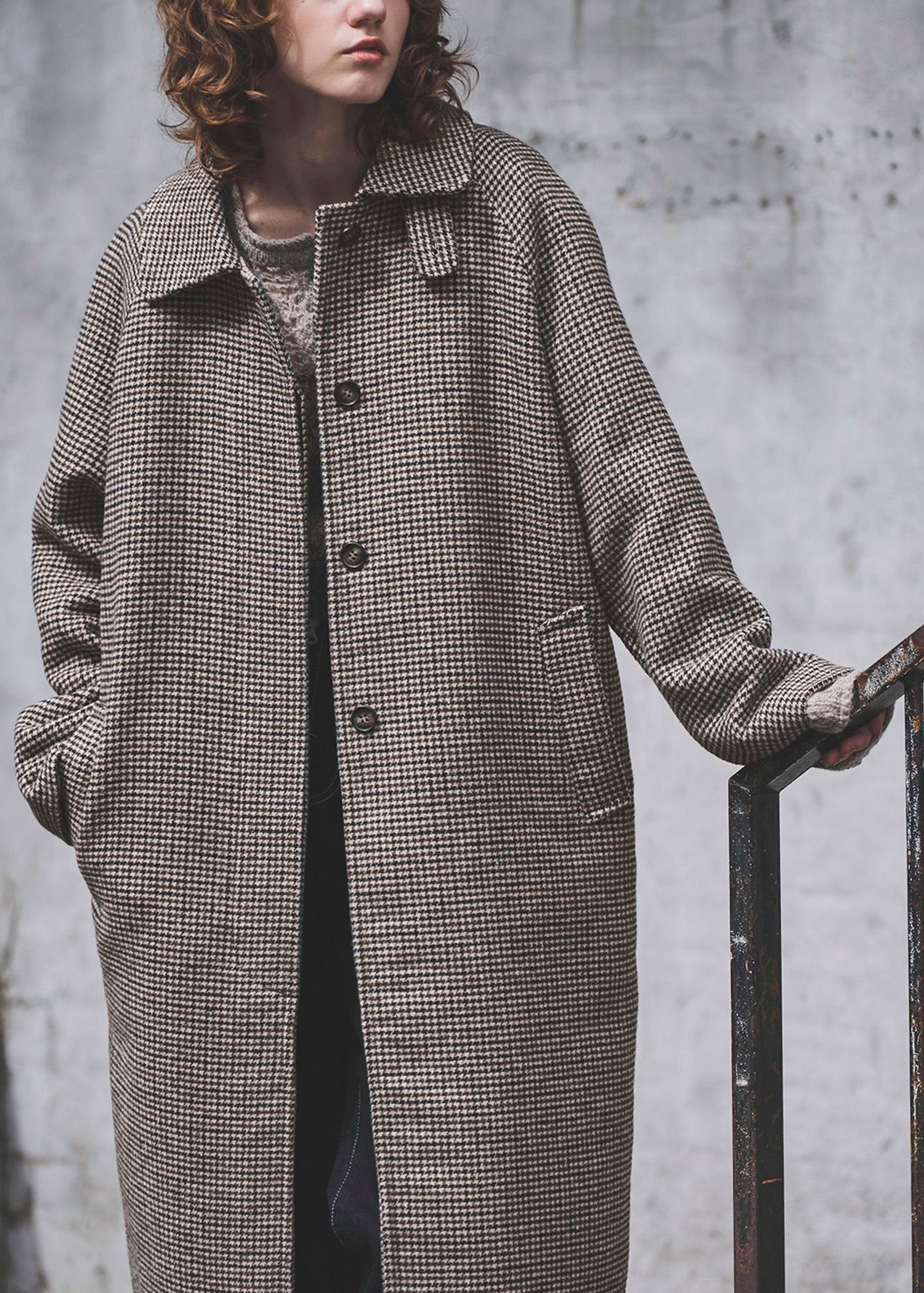 hound tooth soutien collar quilting coat / ハウンドトゥース ステンカラーコート (ミックス) / 25AW /