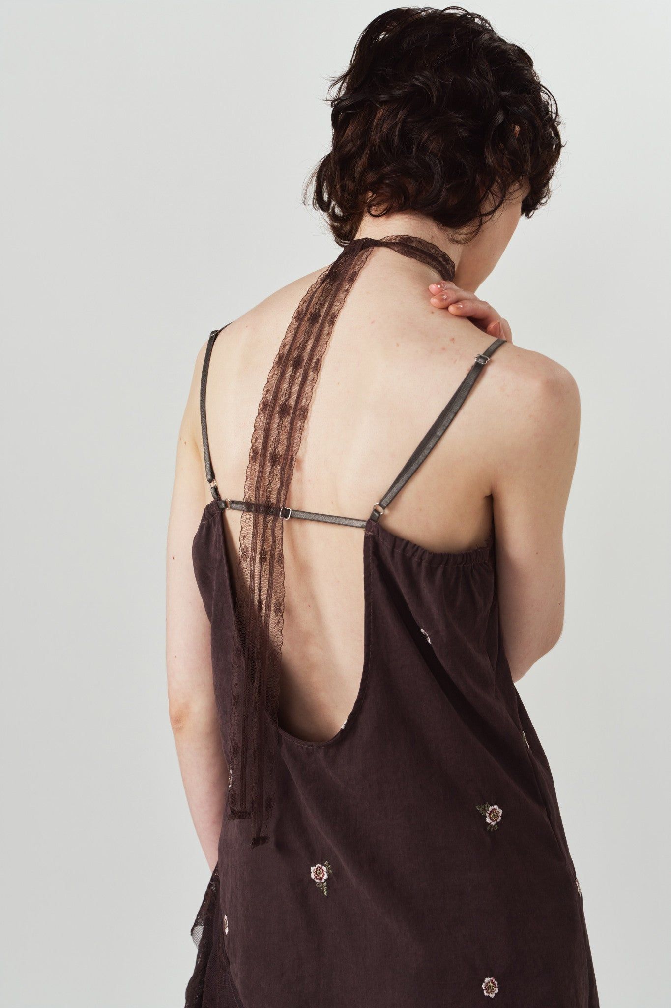 レースキャミソールドレス (ブラウン) lace cami dress (Brown) / 26AW