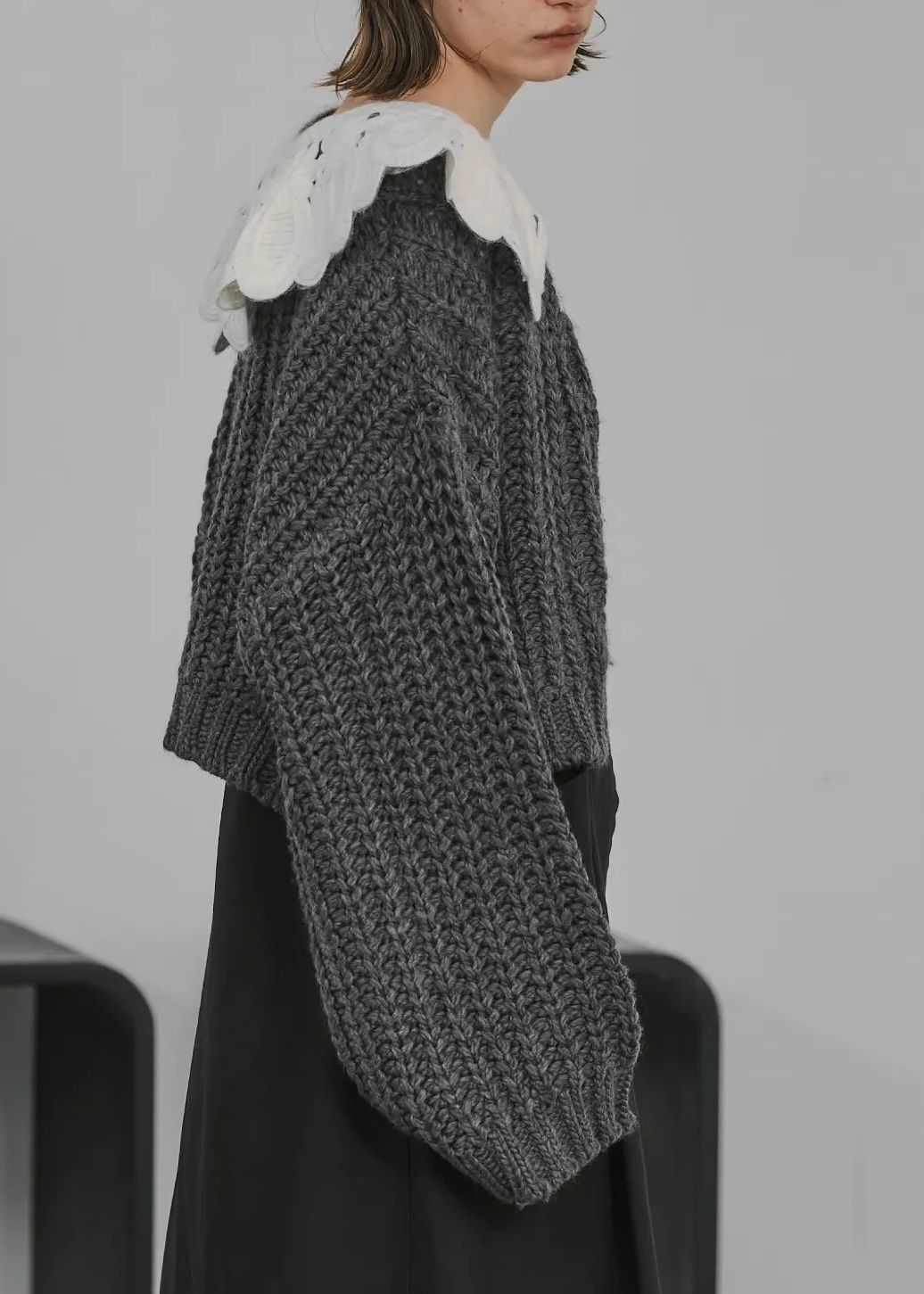 motif collar removal knit cardigan / モチーフカラー ニットカーディガン (チャコール) / 25AW