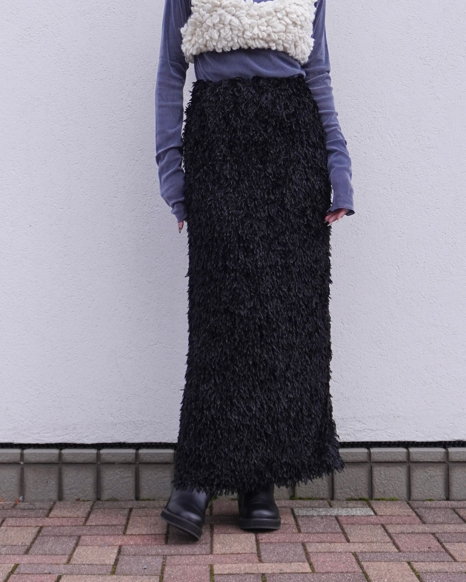 Feather slit skirt / フェザースリットスカート (ブラック) / 25AW