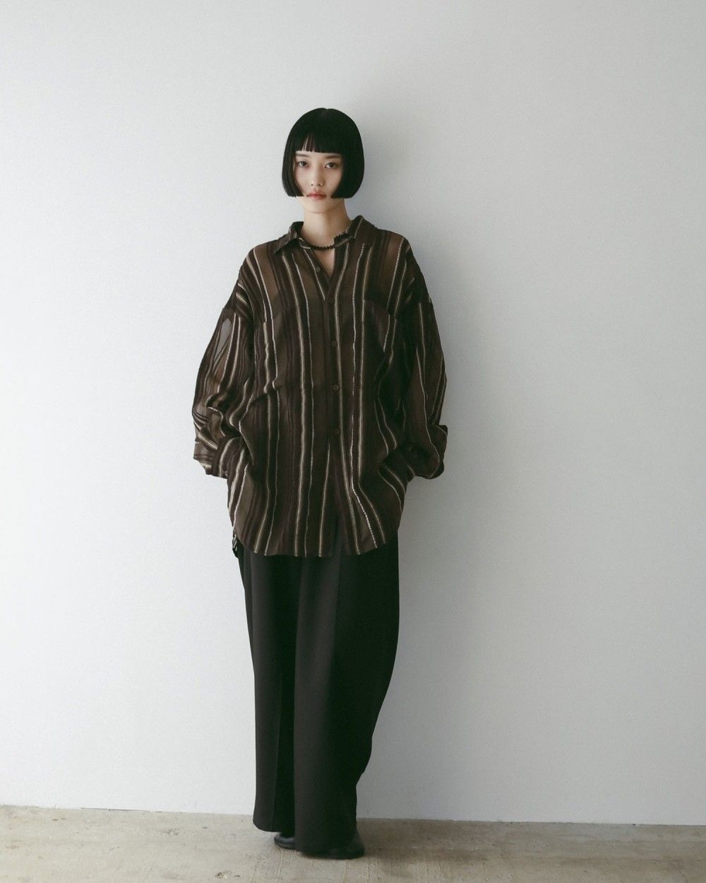Sheer Stripe Shirts / シアーストライプシャツ (ブラウン)