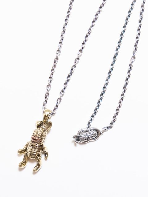 TEDDY BUNNYPEANUTS (BRASS) + SILVER CHAIN 60CM. ROUND