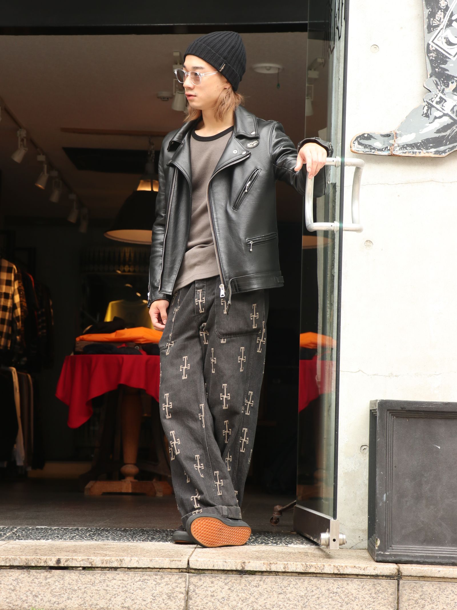 AVIAKIT WAFFLE T-SHIRTS (BLACK×GRAY)