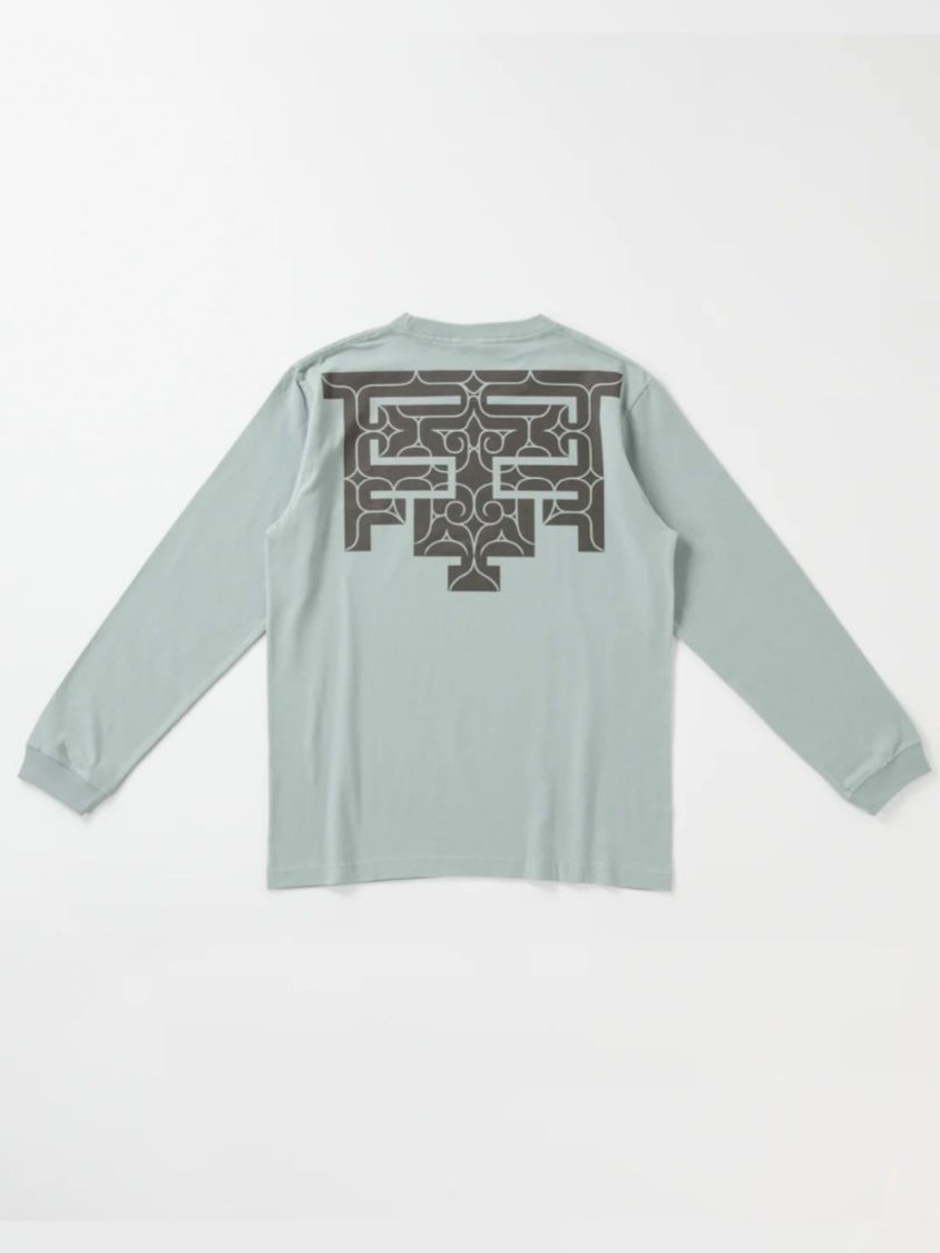 バックプリント長袖コットンTシャツ -cikarkarpe- (SMOKEY GREEN)