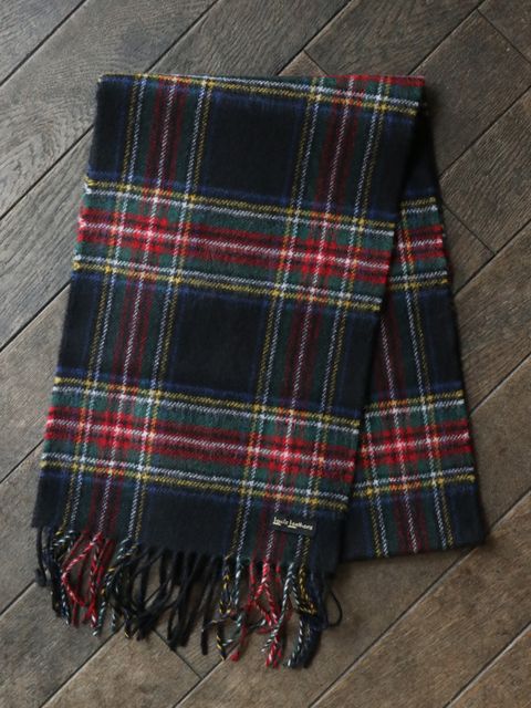 SCOTISH WOOL SCARF - STEWART ROYAL (BLACK TARTAN)