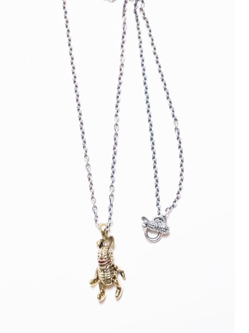 TEDDY BUNNYPEANUTS (BRASS) + SILVER CHAIN 60CM. ROUND