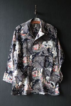 "KUNIYOSHI UTAGAWA" THREE QUARTER SLEEVE NIGHT HAWAIIAN SHRT / YOZAKURA & SKULL