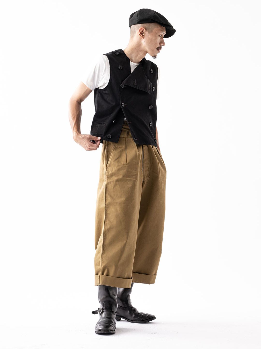 BLACK CHINO DOUBLE BREASTED SWINDLER VEST (MIDNIGHT BLACK)