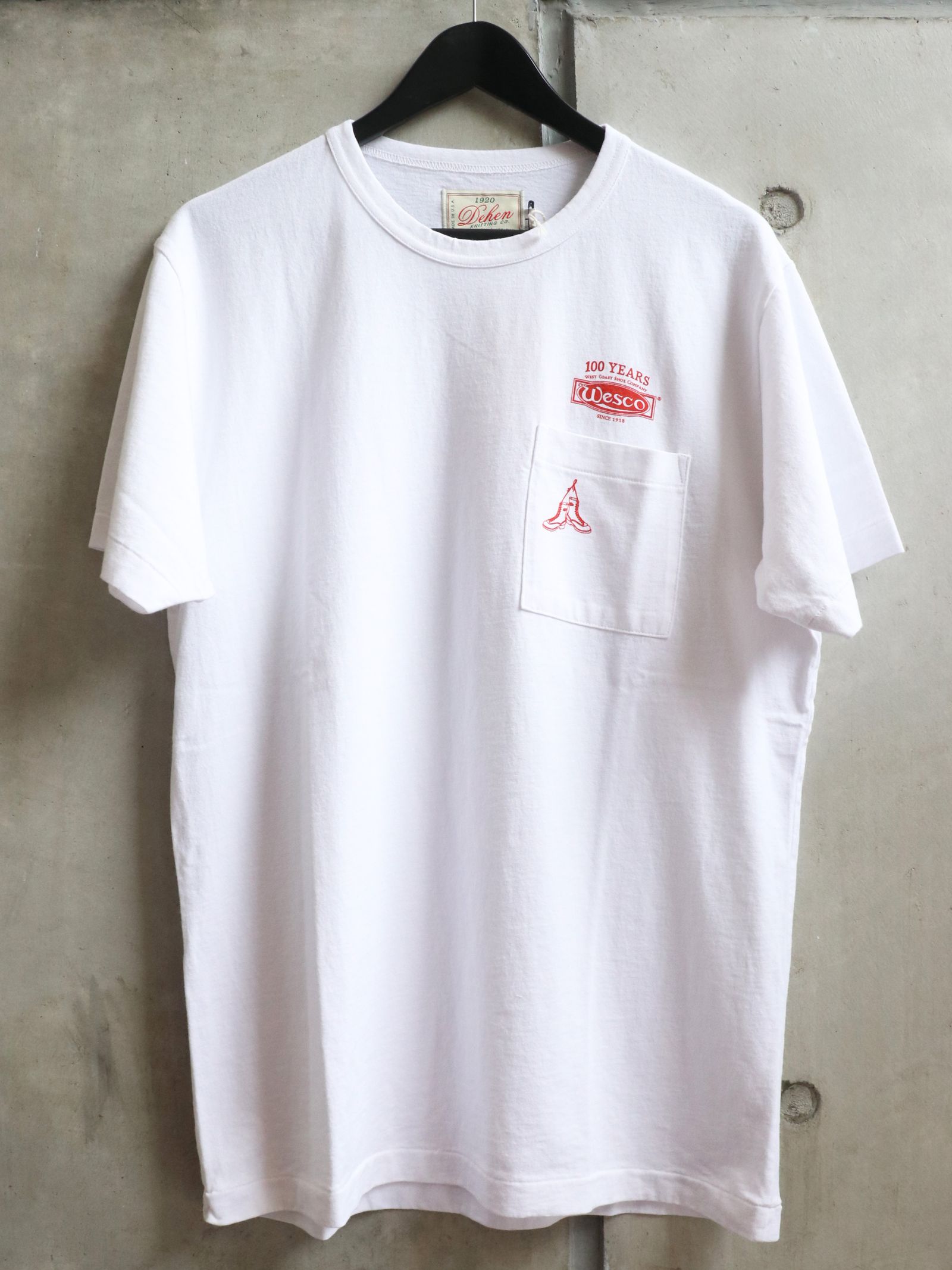 WESCO×DEHEN "100YEARS LOGO" POCKET T-SHIRTS (CLASSIC WHITE × REDWOOD)