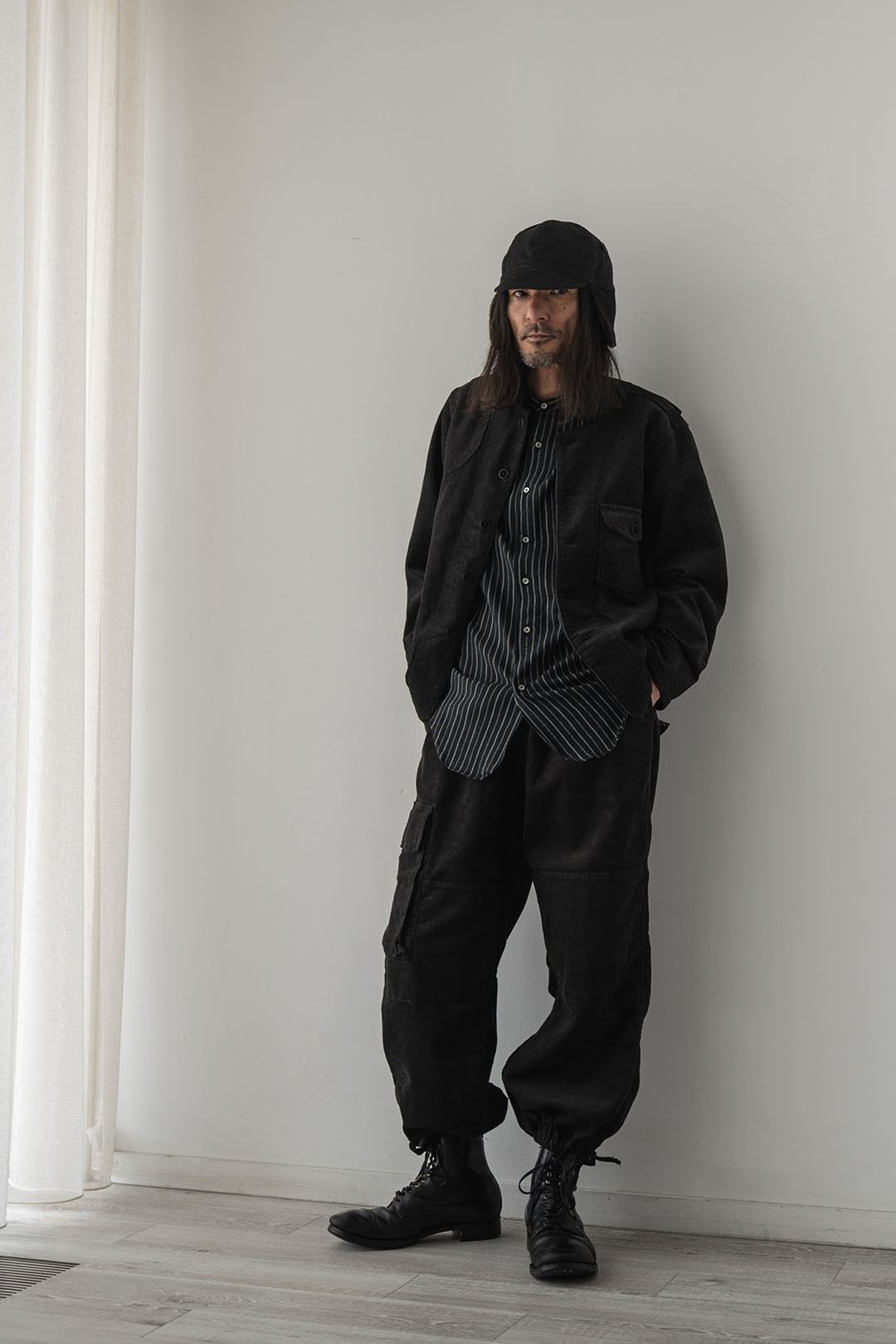 ANTIQUE CLOTH BAND COLLAR IMMIGRANT SHIRT (SUMI BLACK)