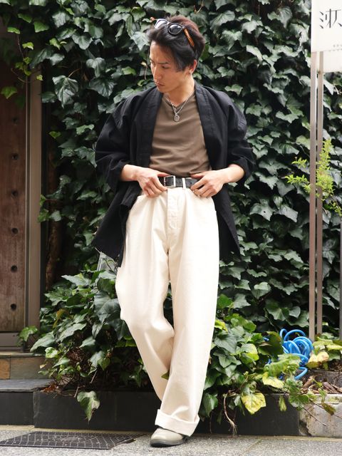作務衣で涼しげに