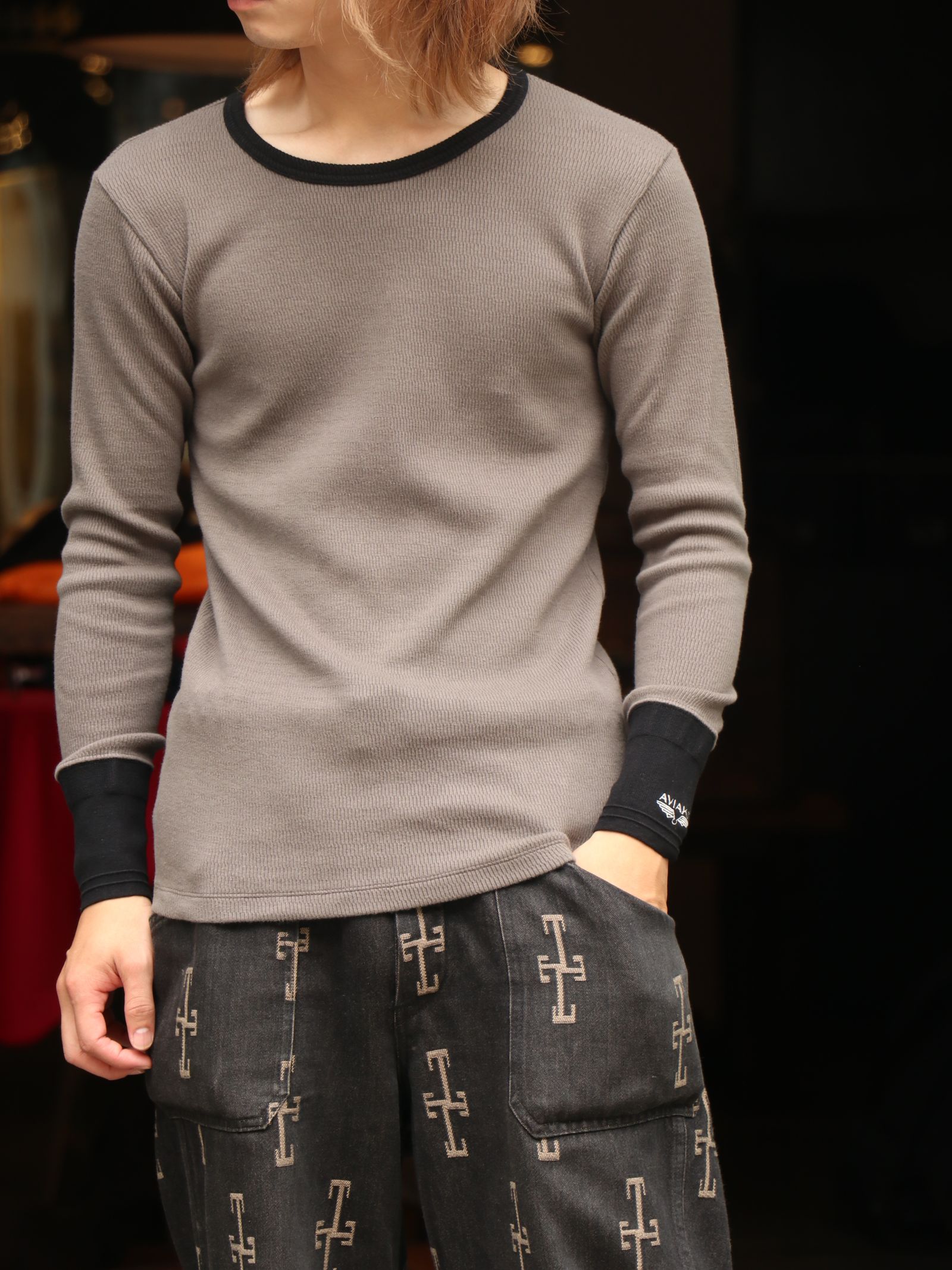 AVIAKIT WAFFLE T-SHIRTS (BLACK×GRAY)