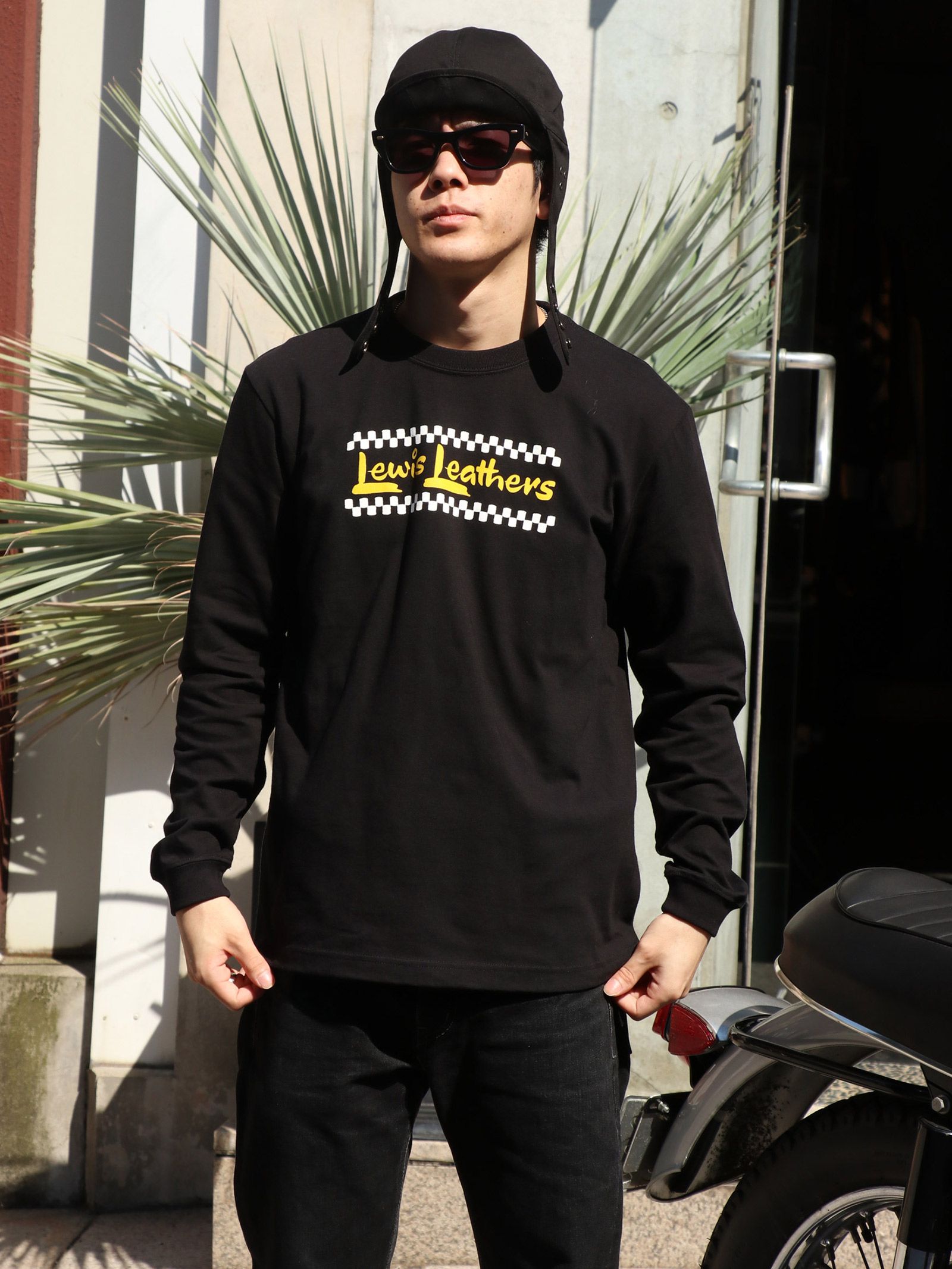 "CHECKER LOGO" RIB L/S T-SHIRTS  (BLACK)