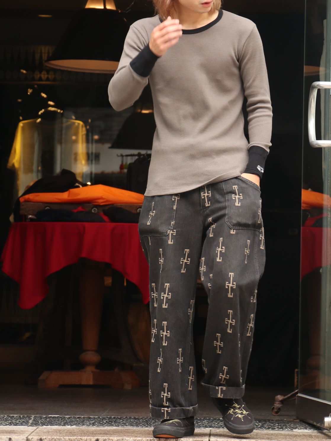 AVIAKIT WAFFLE T-SHIRTS (BLACK×GRAY)