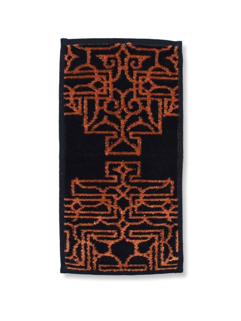 アイヌ文様の今治タオルハンカチ (チカラカラペ - ネイビー×オレンジ)