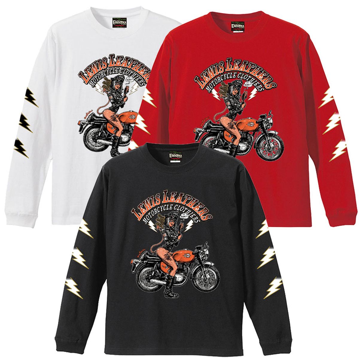 RIB LONG SLEEVE TEE EROSTIKA × LEWIS LEATHERS 2025 (BLACK, RED, WHITE)