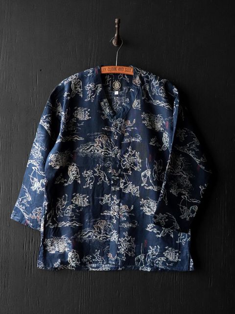 “PLAYING ANIMAL”FULL OPEN SURGEON SHIRT (MOONLIGHT BLUE))