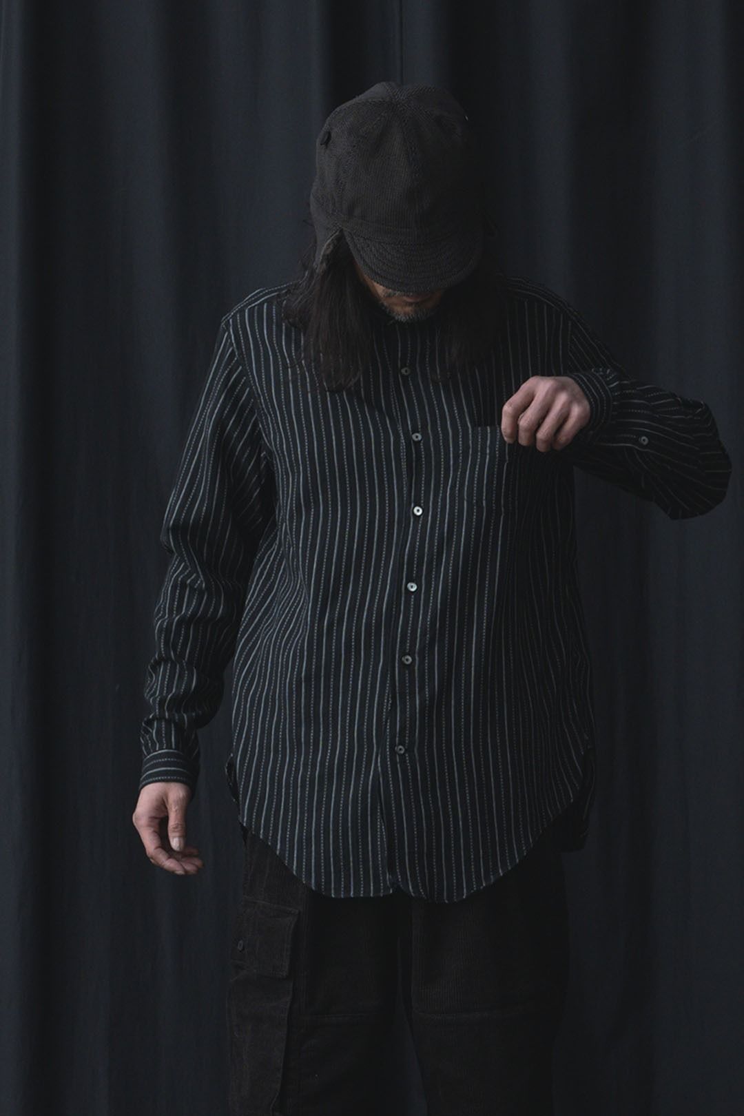 ANTIQUE CLOTH BAND COLLAR IMMIGRANT SHIRT (SUMI BLACK)