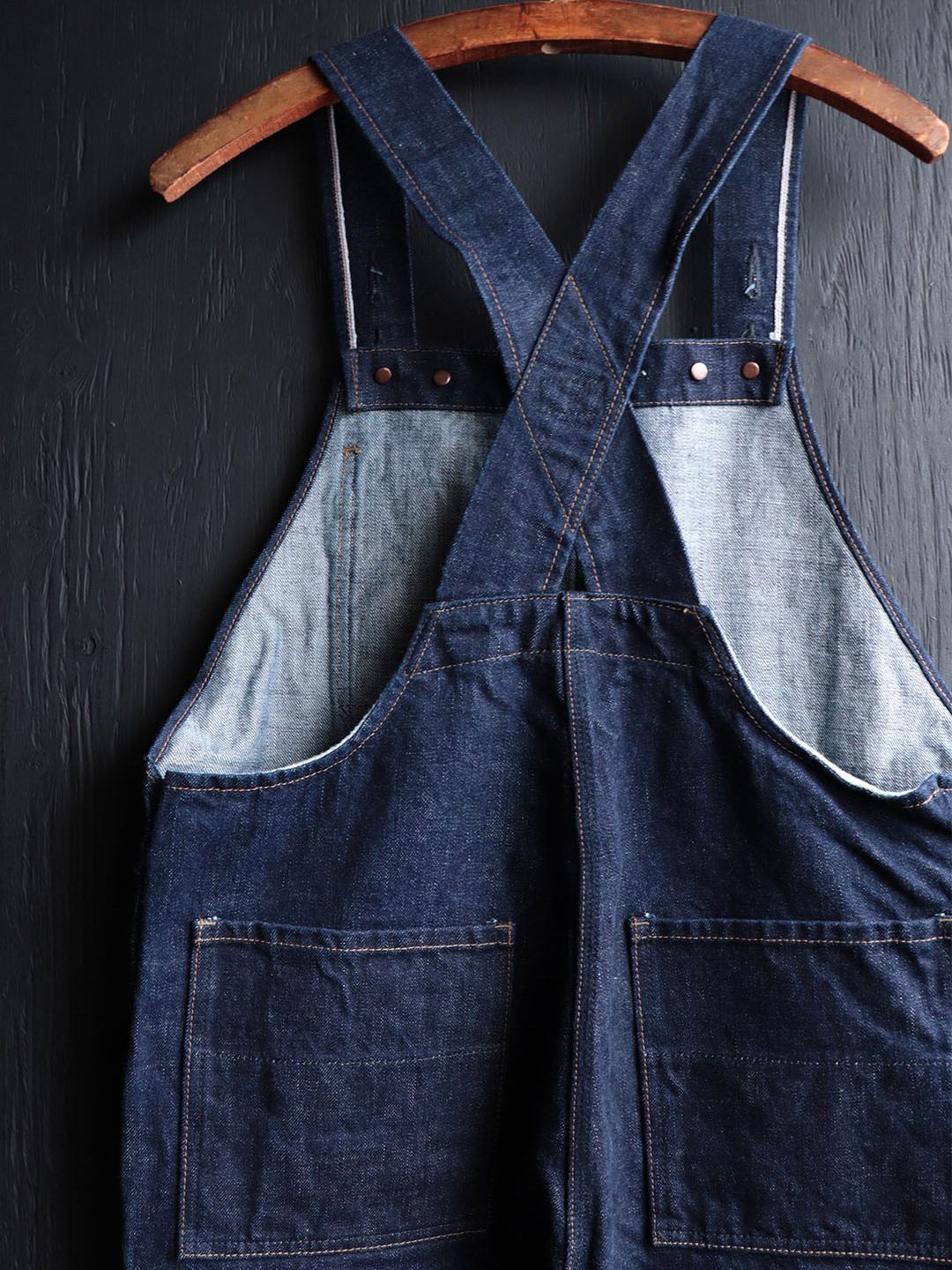 DENIM DERT APRON OVER-ALLS (DARK INDIGO)