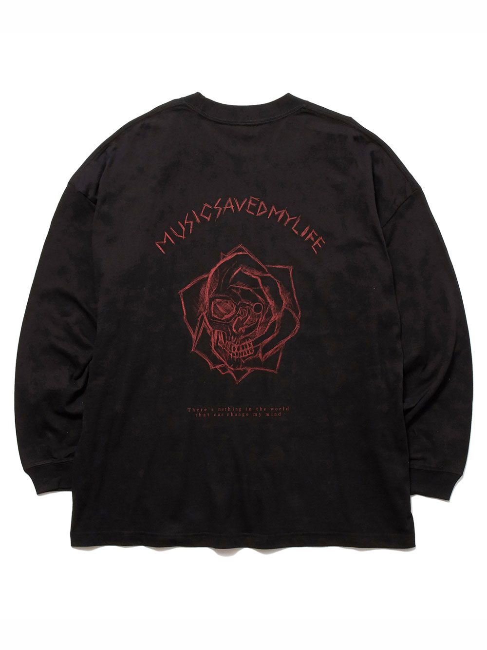 ローズ&スカル オーバーサイズ ロングスリーブTシャツ (ブラック) / ROSE&SKULL OVERSIZED LONG SLEEVE TEE (BLACK)