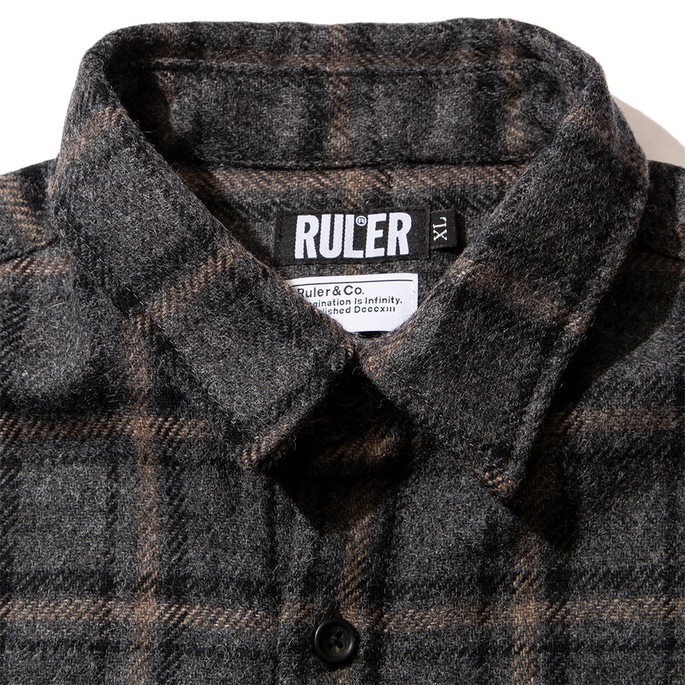 RULER - TWEED CHECK SHIRT (BLACK,GREY) | SKANDA