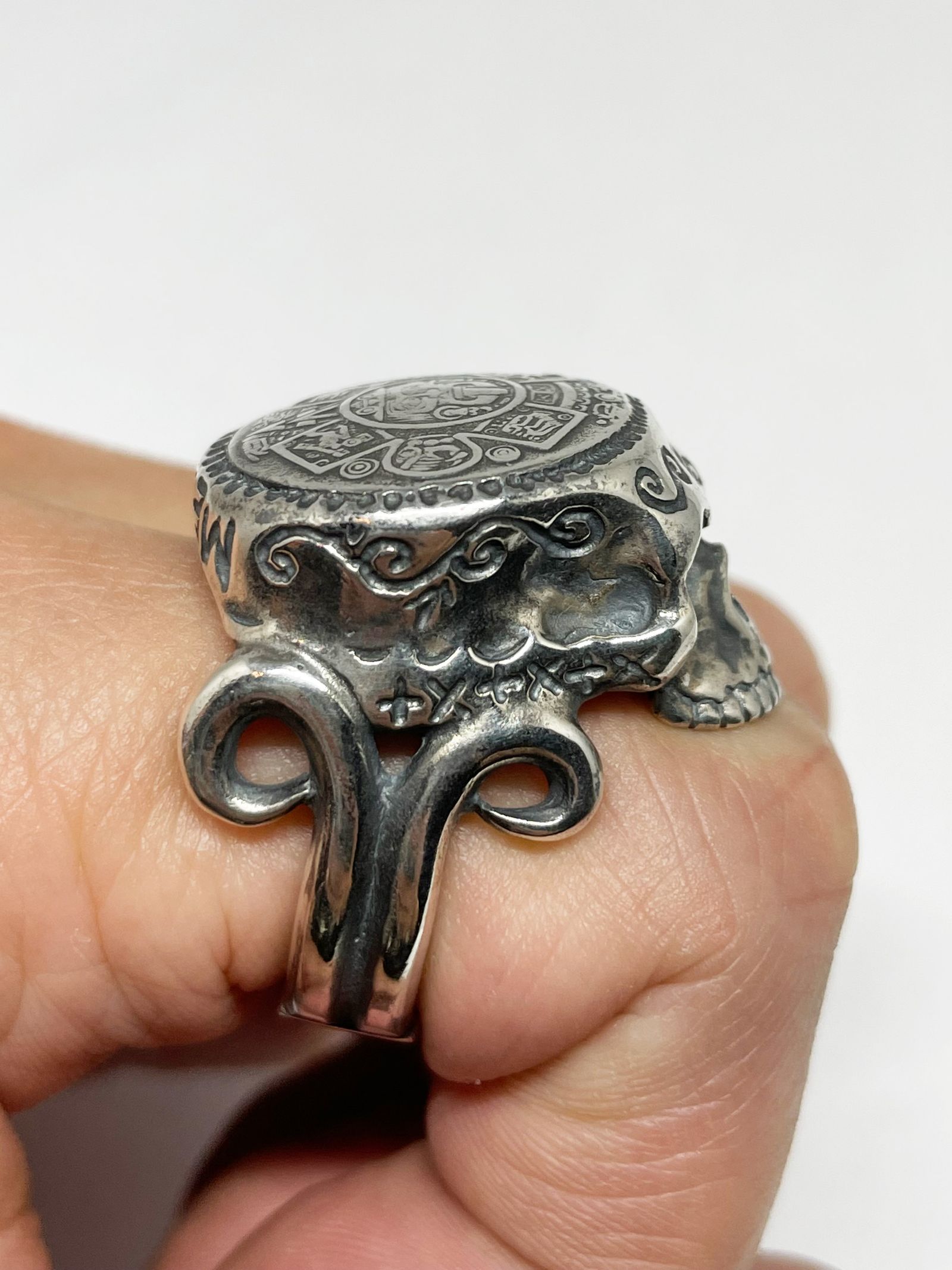 MAYA CALENDER SKULL RING (SILVER925)
