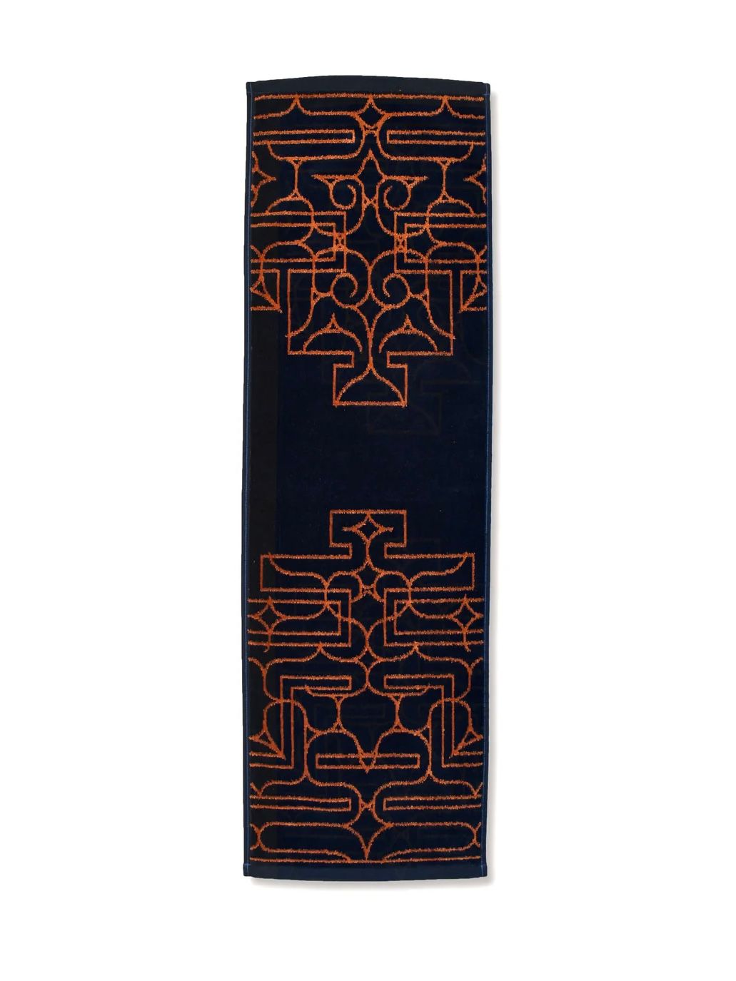 アイヌ文様の今治フェイスタオル (チカラカラペ - ネイビー×オレンジ)